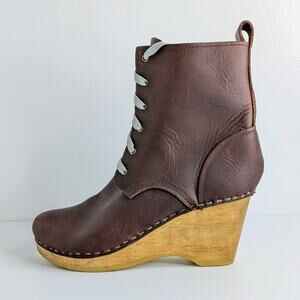 No. 6 Store Ankle Boots 37 Brown Leather Lace Up Wedge Bohemian Scandi Chic